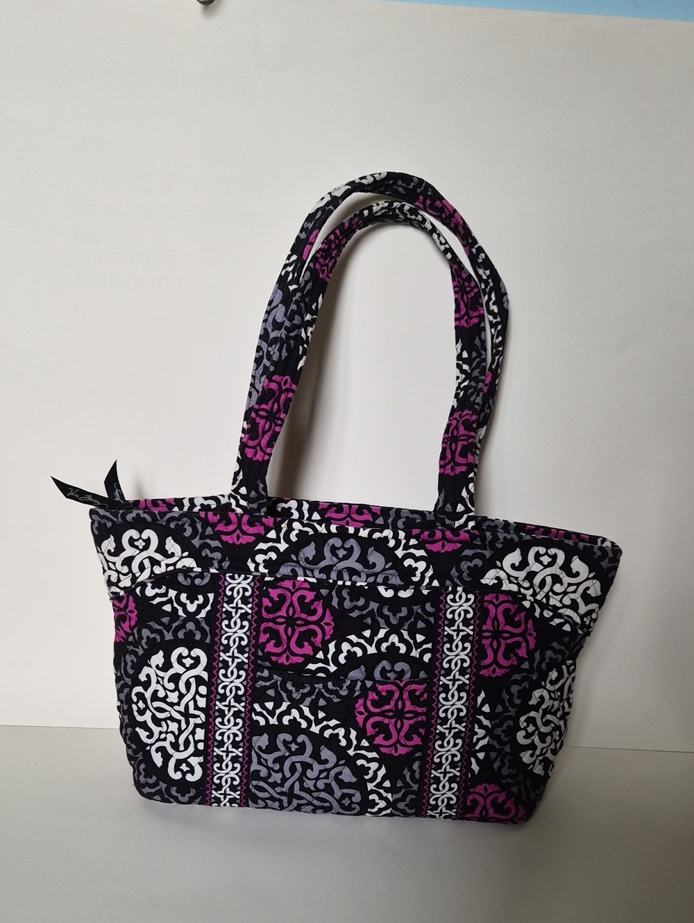 Vera Bradley Quilted Patterned Shoulder Bag in Black, White & Purple
